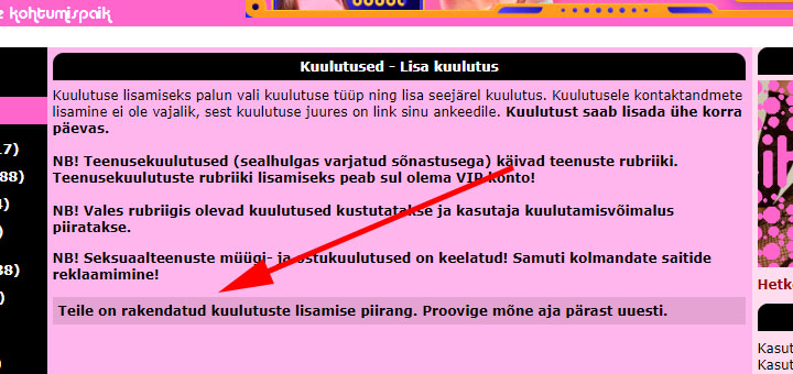 Iha.ee kuulutuse lisamise piirang